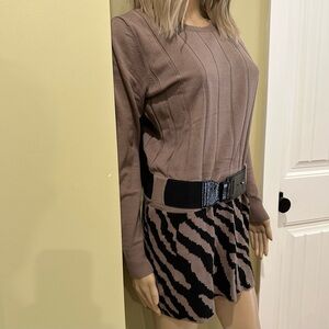 Brown Belted Sweater Mini Dress with Black Belt